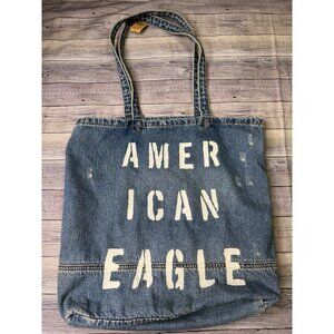 American Eagle Denim Tote Bag Distressed Jean Shoulder Bag AE NWT